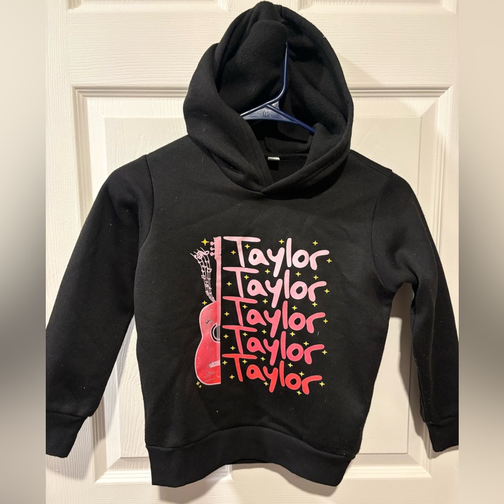 Taylor swift Kids Black Hoodie with Pink and Red Design